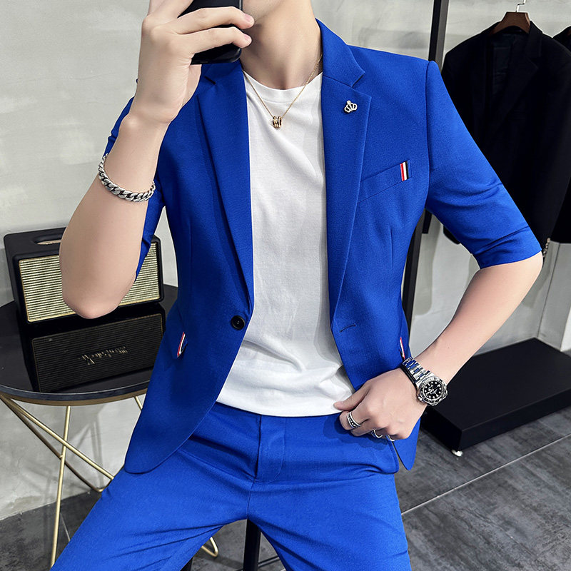 2025夏款七分袖西装男套装九分休闲裤中袖西服A207-TZ31-P150,男装西服套装,电商A207
