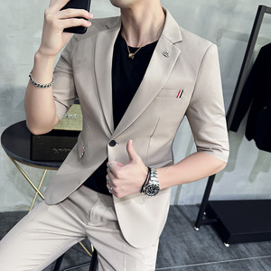 2025夏款七分袖西装男套装九分休闲裤中袖西服A207-TZ31-P150图片