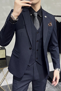西服套装男三件套条纹休闲商务西服A207-TZ813-P235图片