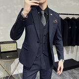 西服套装男三件套条纹休闲商务西服A207-TZ813-P235，男装西服套装，电商A207