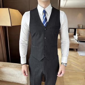 24新款男条纹休闲弹力单排马甲新郎伴郎服A207-MJ813-P45图片