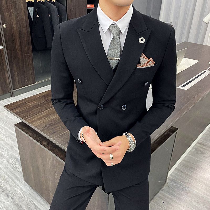 英伦风双排扣西装套装三件套新郎礼服西服A470-TZ36-P220大码加价,男装西服套装,电商A207