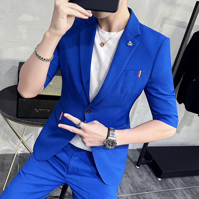 2025夏款七分袖西装男套装九分休闲裤中袖西服A207-TZ31-P150,男装西服套装,电商A207