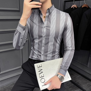 秋季新款条纹长袖衬衫男韩版修身衬衣A207-CS816-P58图片