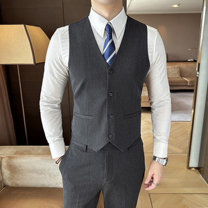 24新款男士纯色休闲弹力单排马甲新郎伴郎服装A207-MJ801-P45图片