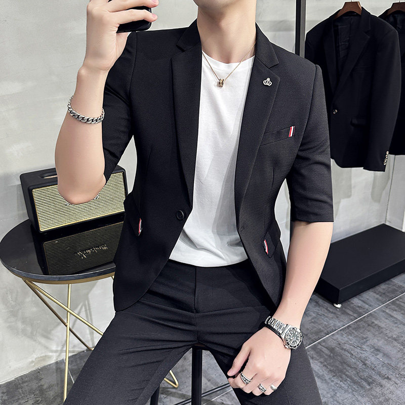 2025夏款七分袖西装男套装九分休闲裤中袖西服A207-TZ31-P150,男装西服套装,电商A207