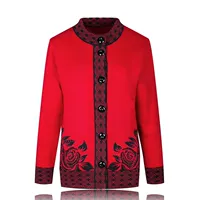 Áo len mẹ mùa thu áo len trung niên cộng với phân bón áo len đỏ XL - Phụ nữ cao cấp các kiểu áo voan tuổi trung niên