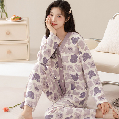 开衫睡衣女春秋2025新款长袖套装网红时尚洋气减龄仿棉宽松家居服