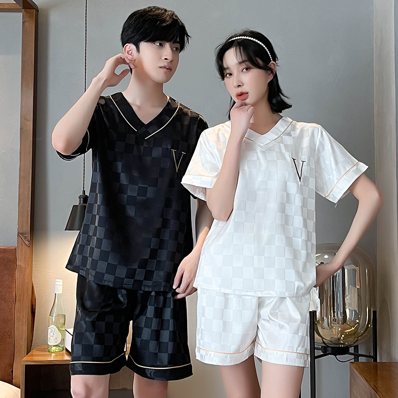 情侣睡衣女夏冰丝薄款短袖V领时尚网红ins卡通大码家居服男可外穿_哆啦梦家居服_女士内衣/男士内衣/家居服-第4张图片-提都小院