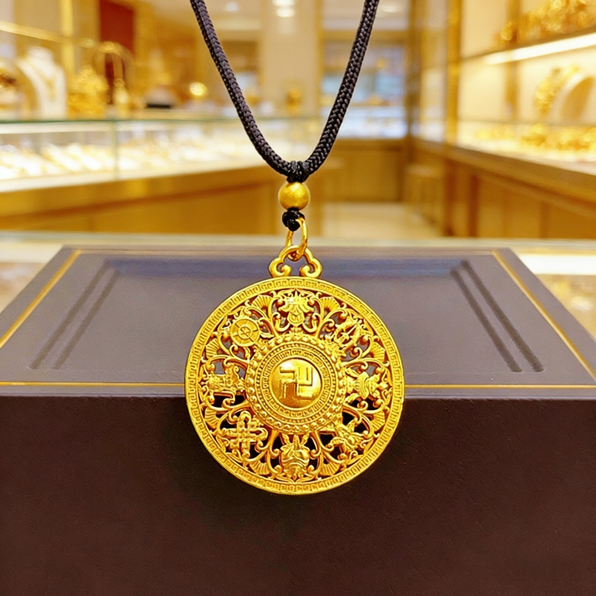 八宝罗盘吊坠不掉色越南沙金福字仿真999黄金项链男女毛衣链编绳