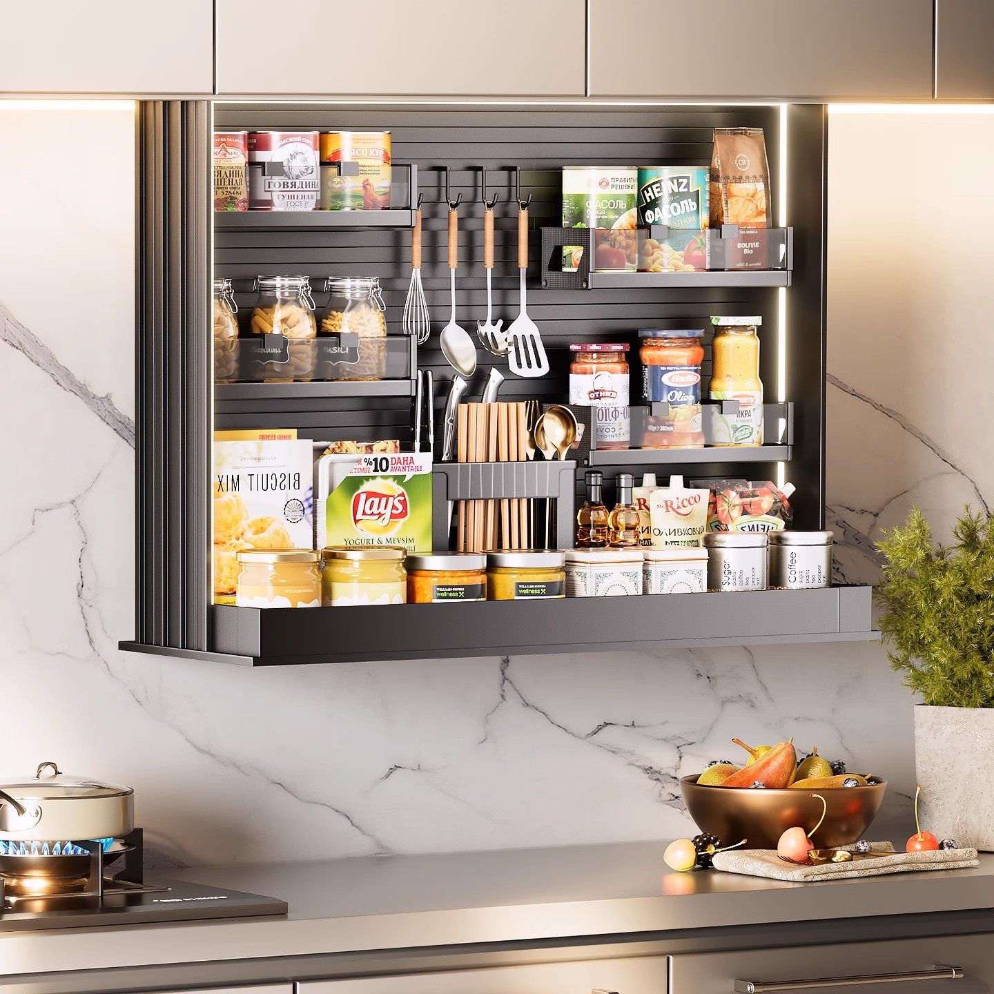 厨房吊柜下拉式垂直拉篮橱柜电动升降拉篮智能语音触摸控制,家装主材,智能拉篮,淘宝优惠券,粉丝福利购,淘宝优惠卷