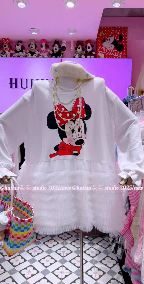 2025新款女装时尚百搭卡通印花长袖T恤裙百百纯棉宽松显瘦200斤