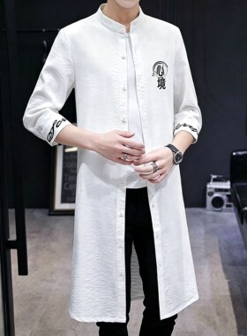 中式汉服中长款披风男中国风唐装长袍薄款禅意大衫复古风衣外套秋