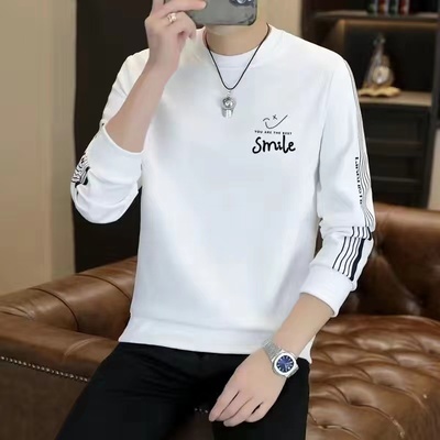 男士拼色卫衣印花秋冬季新款宽松圆领长袖休闲外穿上衣男款打底衫