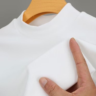 男士打底衫保暖裸感纯色内上衣秋冬季双面加厚短袖t恤半高领德绒