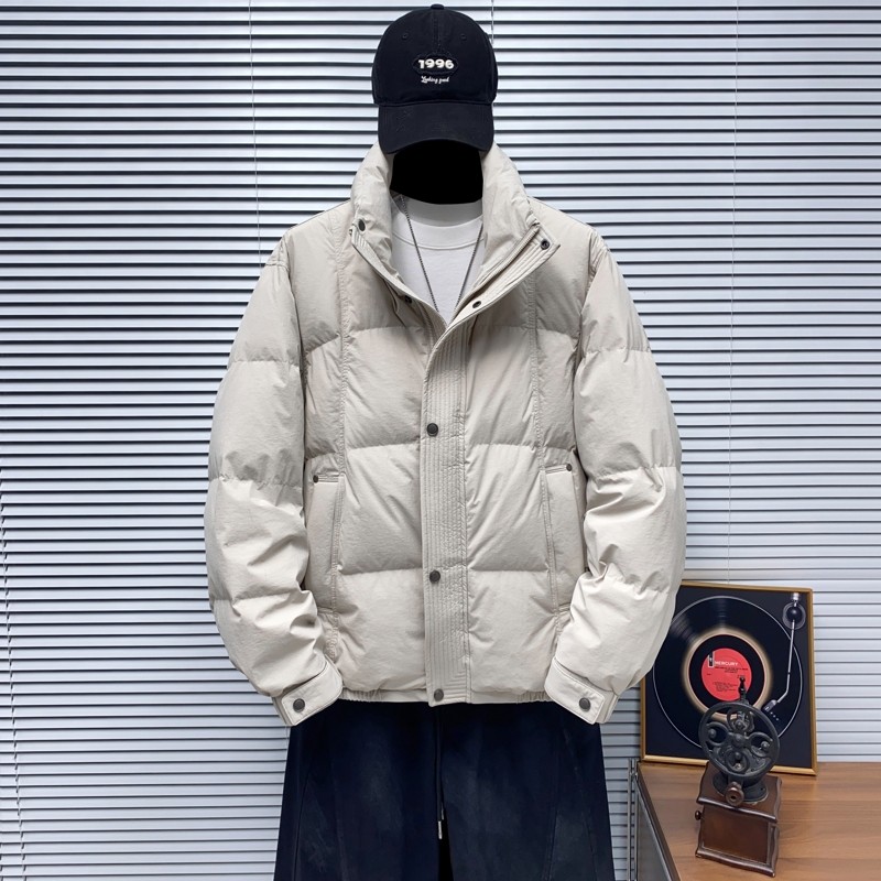 韩版时尚男士立领羽绒服潮牌保暖百搭简约青年90白鸭绒外套上衣男