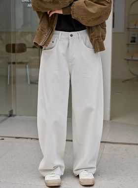 2026春季新款男士白色牛仔裤休闲裤时尚百搭宽松直筒阔腿长裤子潮