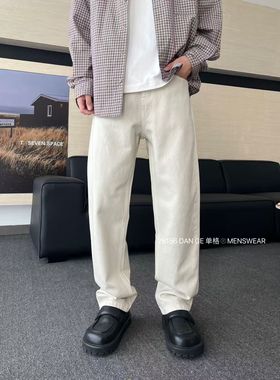 2026春季新款男士白色牛仔裤时尚百搭简约休闲长裤小直筒休闲裤男