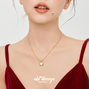 EBFWIND渔光曲 法式轻奢气质小众方形贝母高级感通勤百搭小巧项链