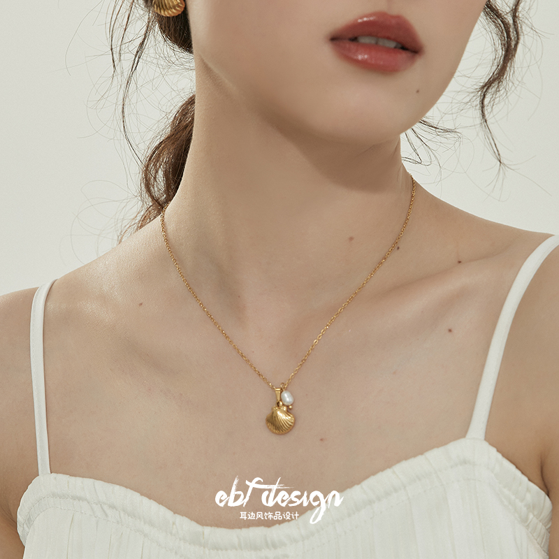 EBF海雾贝壳ins冷淡风珍珠项链