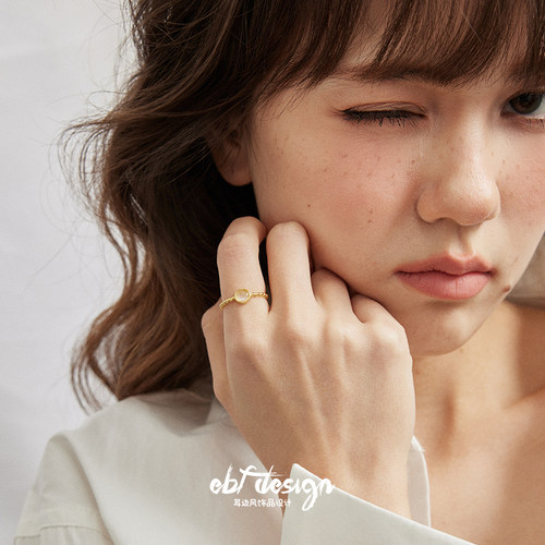 耳边风925银猫眼石百搭开口戒指