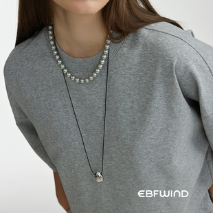 EBFWIND瓢瓢魔豆 冷淡风简约光面水滴可抽拉调节黑色皮绳毛衣链