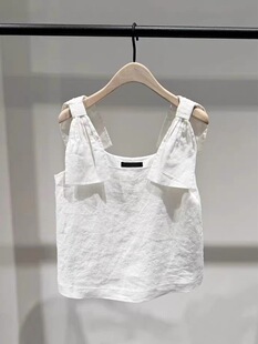 正品2026夏新品法国诺曼底亚麻蝴蝶结背心方领白色上衣MBF2TOP042