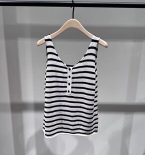 【张曼玉同款】正品背心2026夏新品桑蚕丝棉麻条纹上衣MBF2SWT041