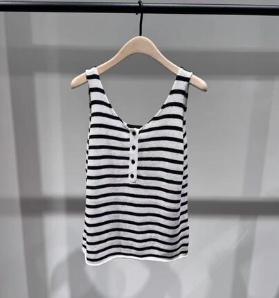 【张曼玉同款】正品背心2026夏新品桑蚕丝棉麻条纹上衣MBF2SWT041