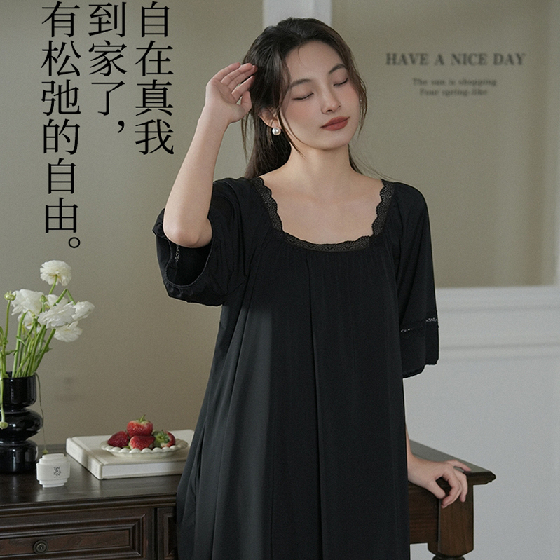 夏款女生睡裙仙女半袖裙家居服单件薄款带胸垫防走光休闲打底衣