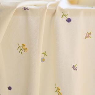 布悟米色田园风花草刺绣纯棉面料府绸手工衣服连衣裙衣服服装布料