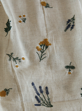 布悟春季日系复古棉麻花朵刺绣布料连衣裙做衣服面料DIY布艺手工