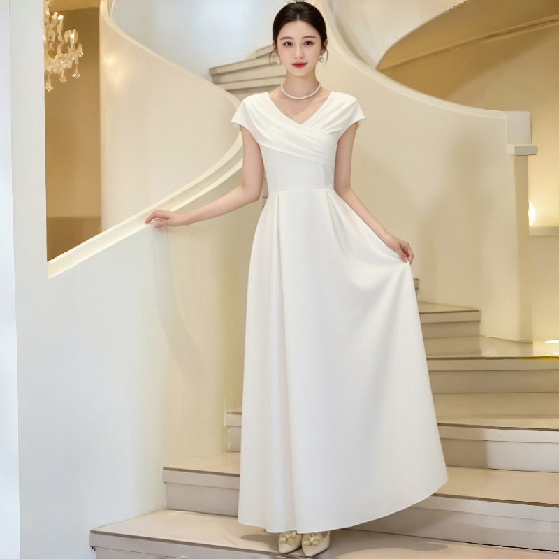 法式白色平时可穿订婚连衣裙领证
