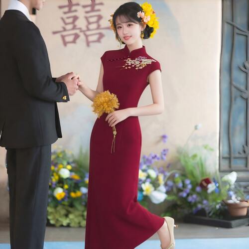 改良旗袍收腰显瘦长款连衣裙女气质修身端庄新娘敬酒日常穿搭裙装