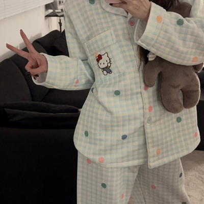 波点KT猫夹棉睡衣女款冬季
