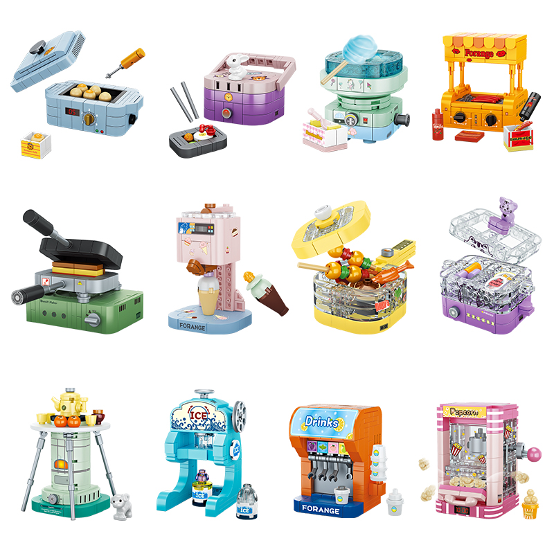 方橙积木章鱼丸子爆米花机家电儿童益智拼装玩具幼儿园小学生礼物