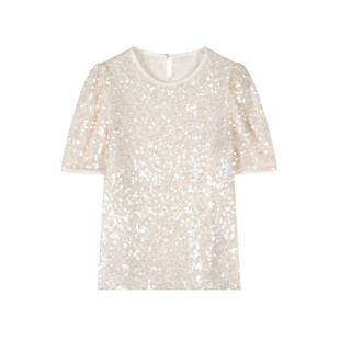 idole奕多秋季新款高级感短袖亮片上衣女小个子显瘦气质洋气小衫