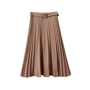 idole奕多新款垂坠感系腰带百褶裙女夏高腰雪纺半身裙中长款a字裙