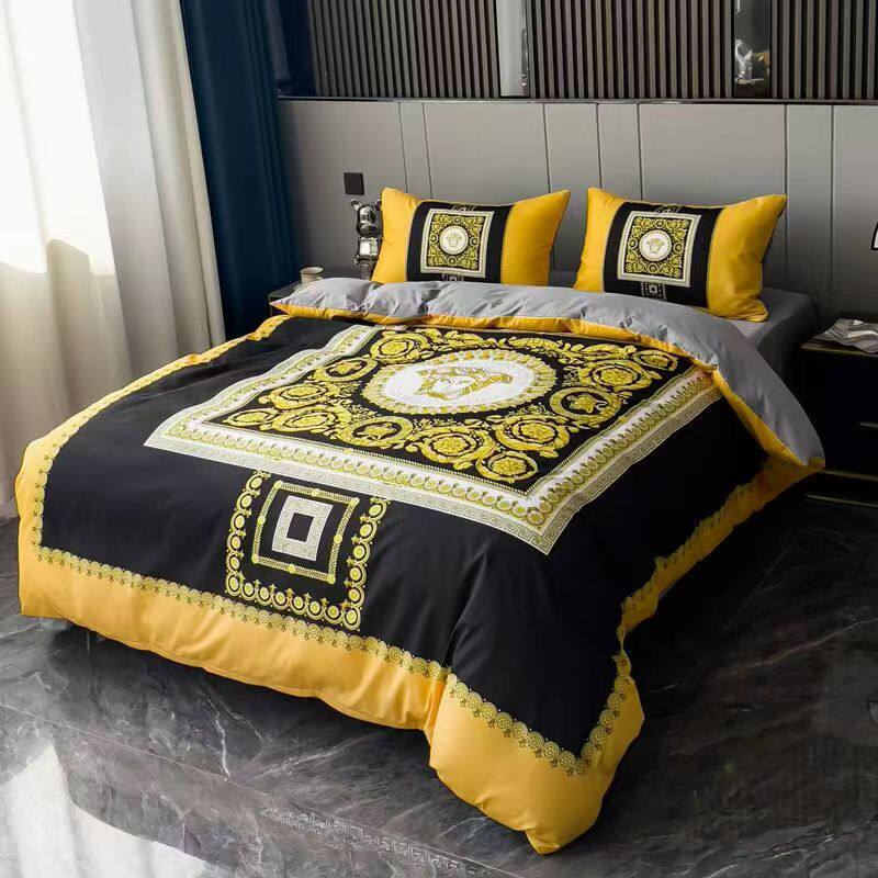 轻奢北欧风英伦全棉纯棉床笠被罩床单四件套美杜莎时尚被套床品