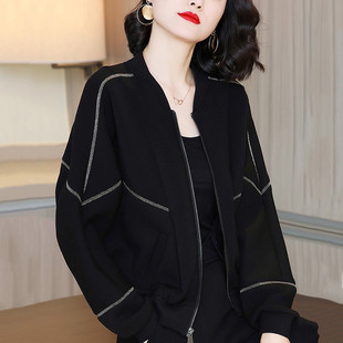 黑色太空棉短款外套女长袖2026年秋冬新款休闲宽松棒球服夹克上衣