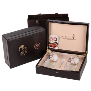 新款花牌木盒高档灵芝孢子粉包装盒礼品空盒一斤双瓶孢子粉礼品盒