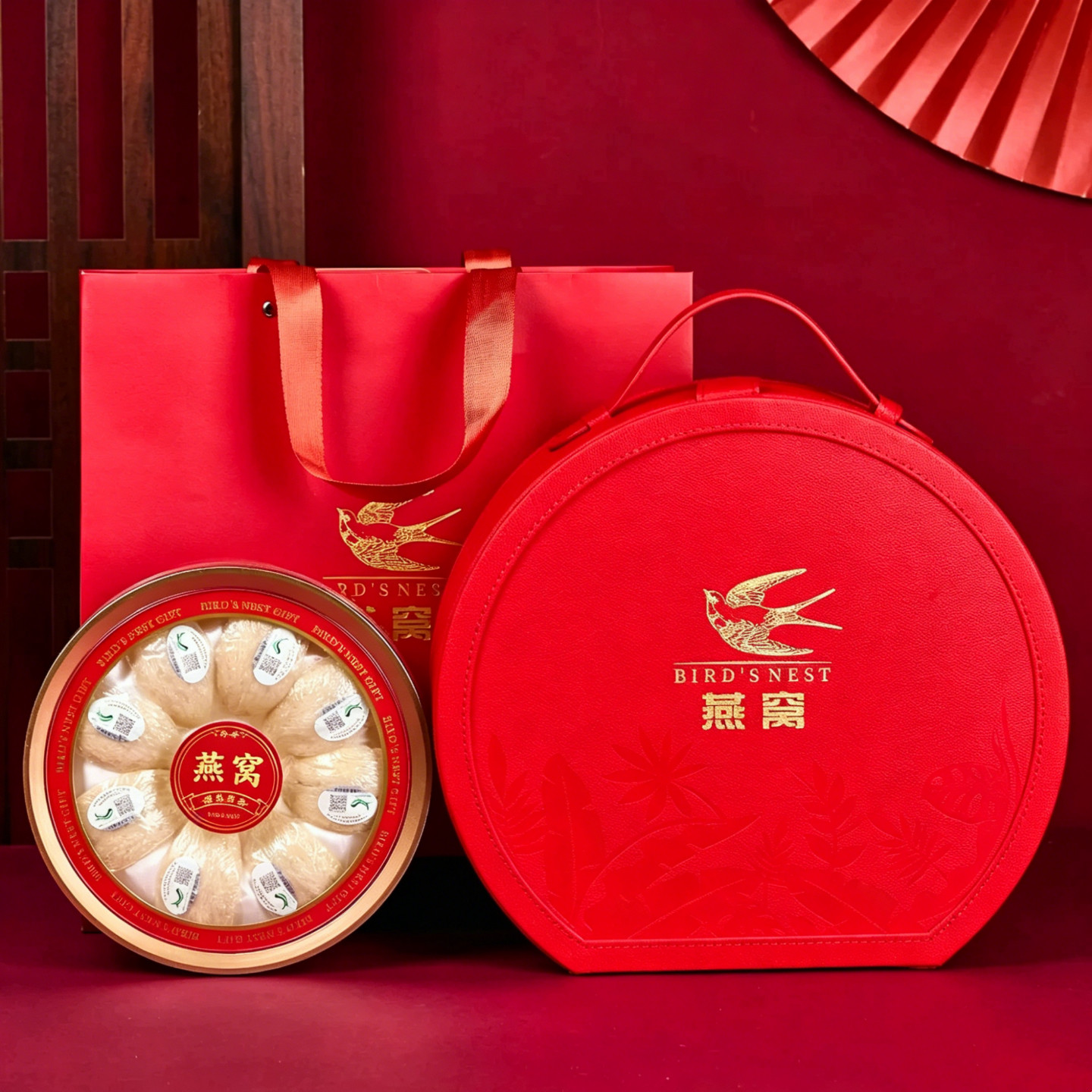 新款手提燕窝包装盒皮盒半圆溯源燕窝礼品盒燕盏干盏高档礼盒空盒图片