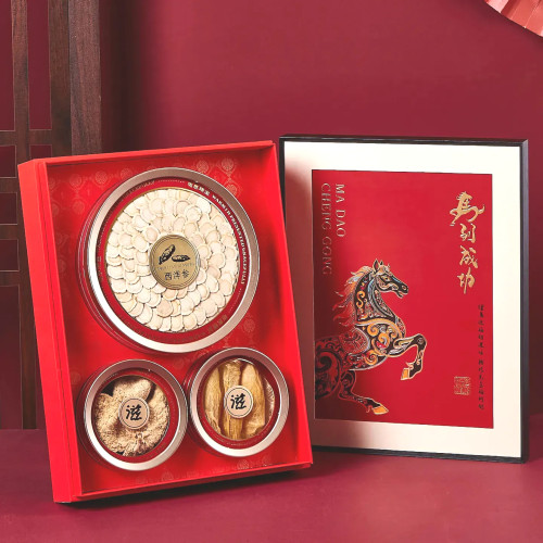 新款马到成功三拼西洋参石斛包装盒四拼五拼红参海参鹿茸片礼品盒