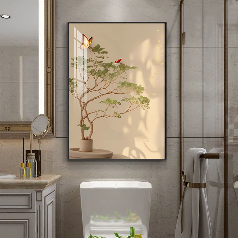 温馨绿色卫生间防水装饰画浴室厕所花卉创意晶瓷壁画洗手间酒店画图片