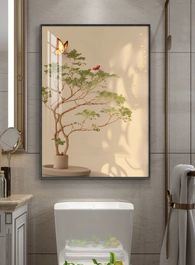 温馨绿色卫生间防水装饰画浴室厕所花卉创意晶瓷壁画洗手间酒店画