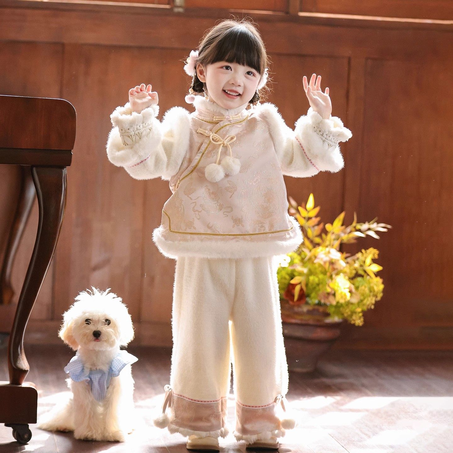 汉服女童秋冬2025新款儿童新中式国风加绒裤子套装女孩过年新年装,童装/婴儿装/亲子装,唐装,淘宝优惠券,粉丝福利购,淘宝优惠卷