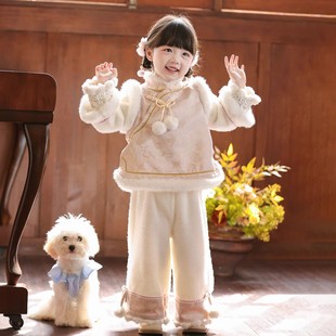 汉服女童秋冬2025新款儿童新中式国风加绒裤子套装女孩过年新年装