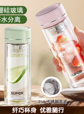 苏泊尔玻璃杯双层水杯耐高温泡茶男女生口袋杯子高颜值纤巧18BQ10