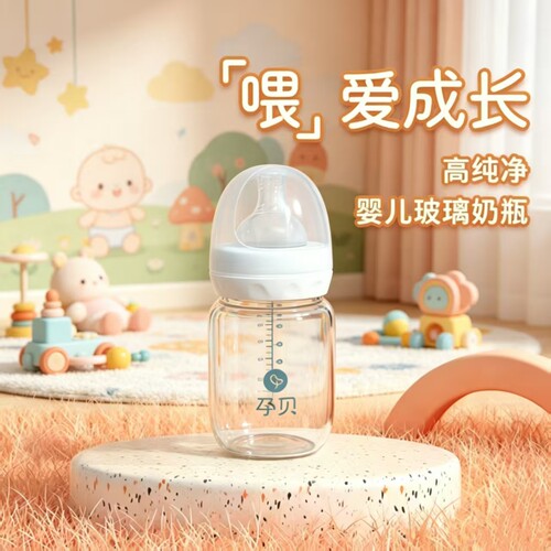 孕贝高硼硅玻璃奶瓶新生儿仿母乳食品级宽口径耐高温防胀气防呛奶