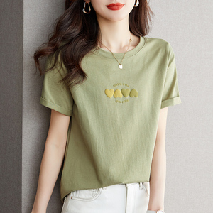 品牌折扣法式简约全棉T恤女2023年夏季新款时尚百搭韩版休闲上衣